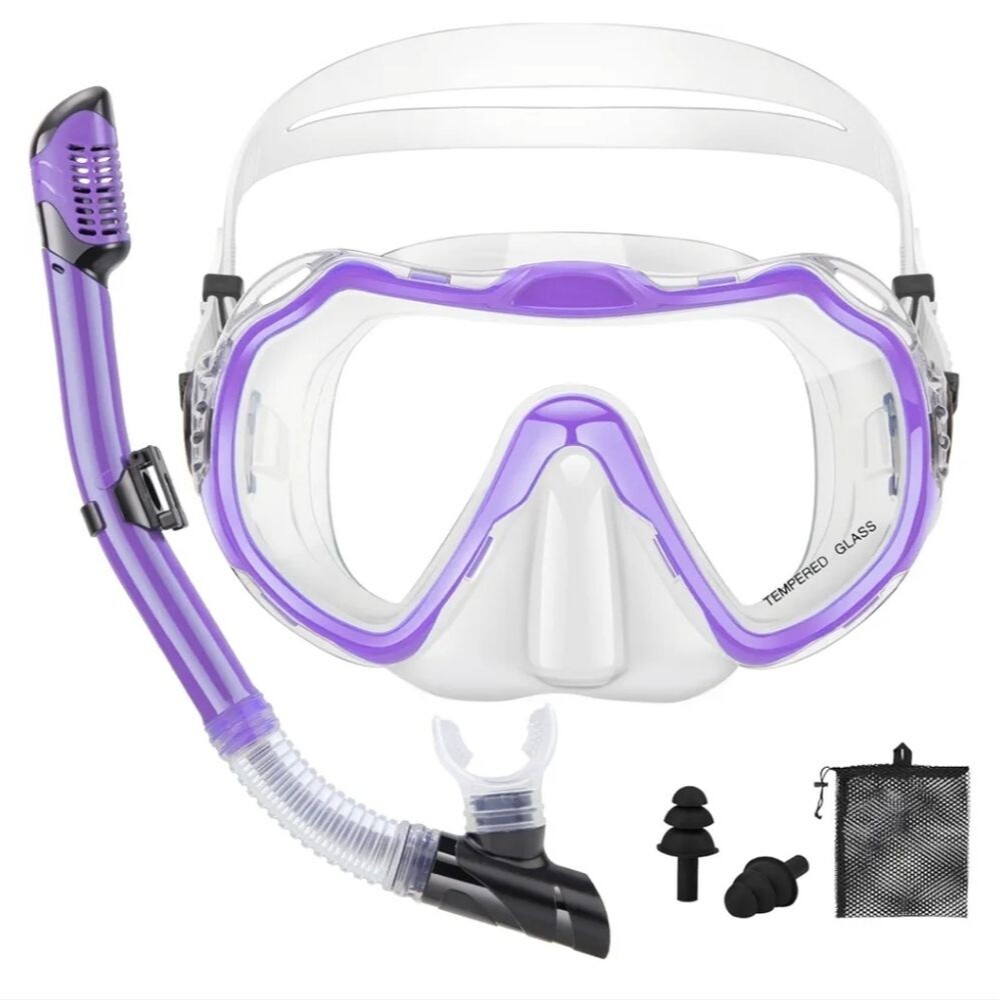 Purple Snorkel Set with Tempered Glass Mask